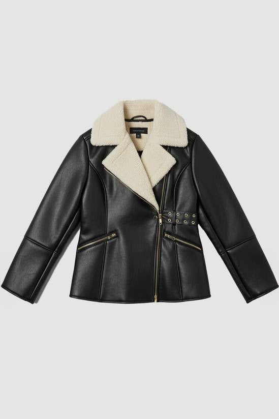 Women's Sheepskin Shearling Black Leather Jacket
