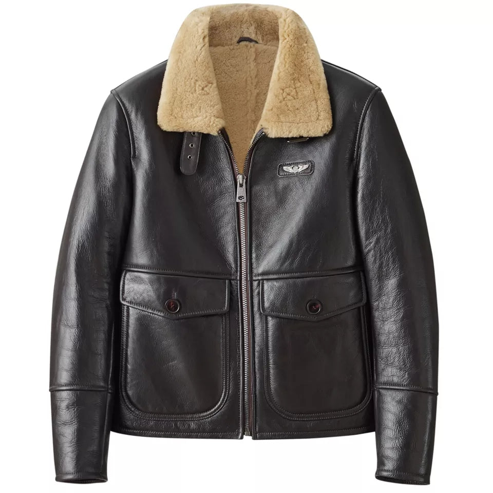 Men's Aviator Raf Shearling Leather Jacket In Black