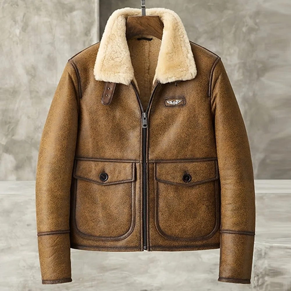 Men's B3 Harrington Shearling Leather Jacket In Brown - Arcane Fox