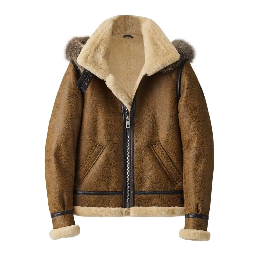 Men's B3 Parka Shearling Leather Jacket In Brown - Arcane Fox