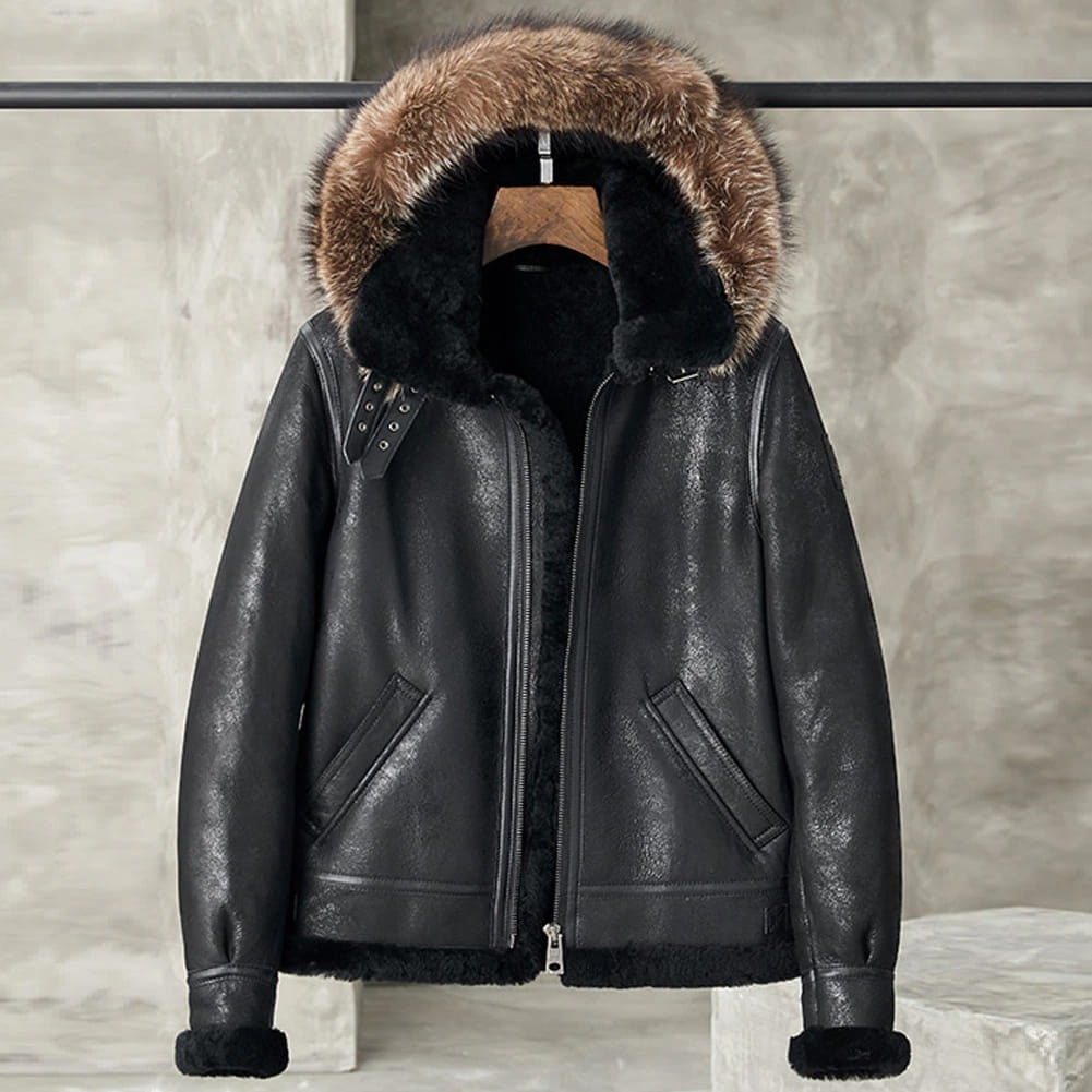Men's B3 Shearling Parka Leather Jacket In Black - Arcane Fox