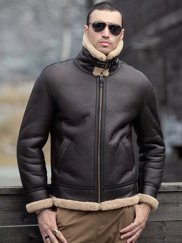 Men's B7 Shearling Coffee Brown Leather Jacket