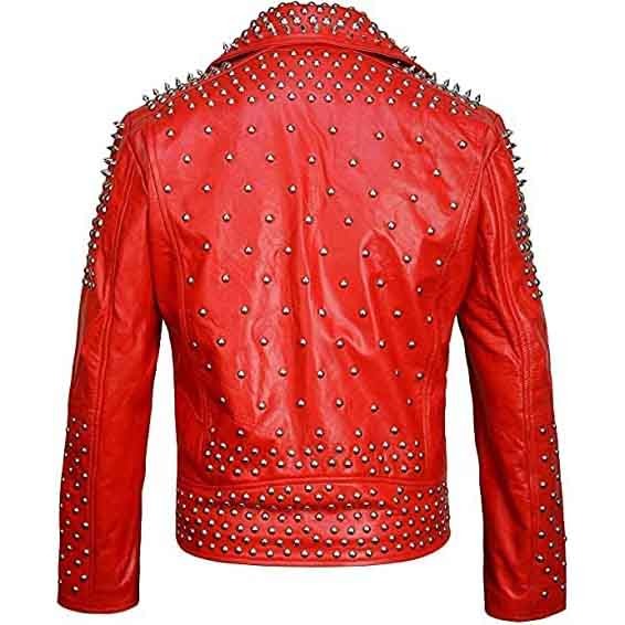 Men's Biker Punk Red Leather Jacket