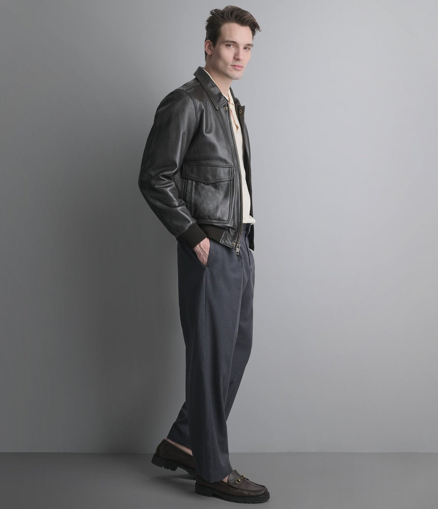 Men's Black Harrington Bomber Leather Jacket - Arcane Fox