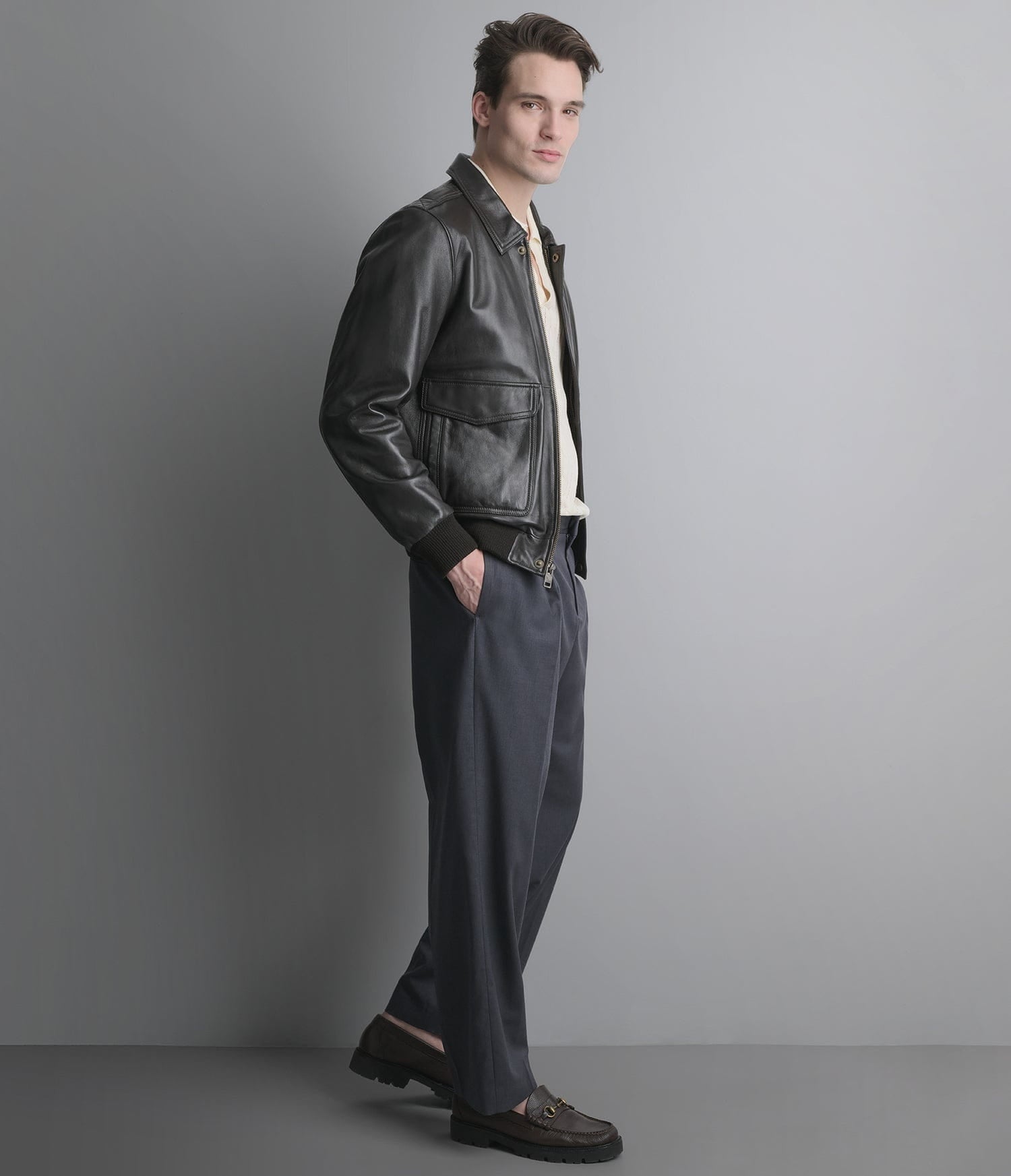 Men's Black Harrington Bomber Leather Jacket - Arcane Fox
