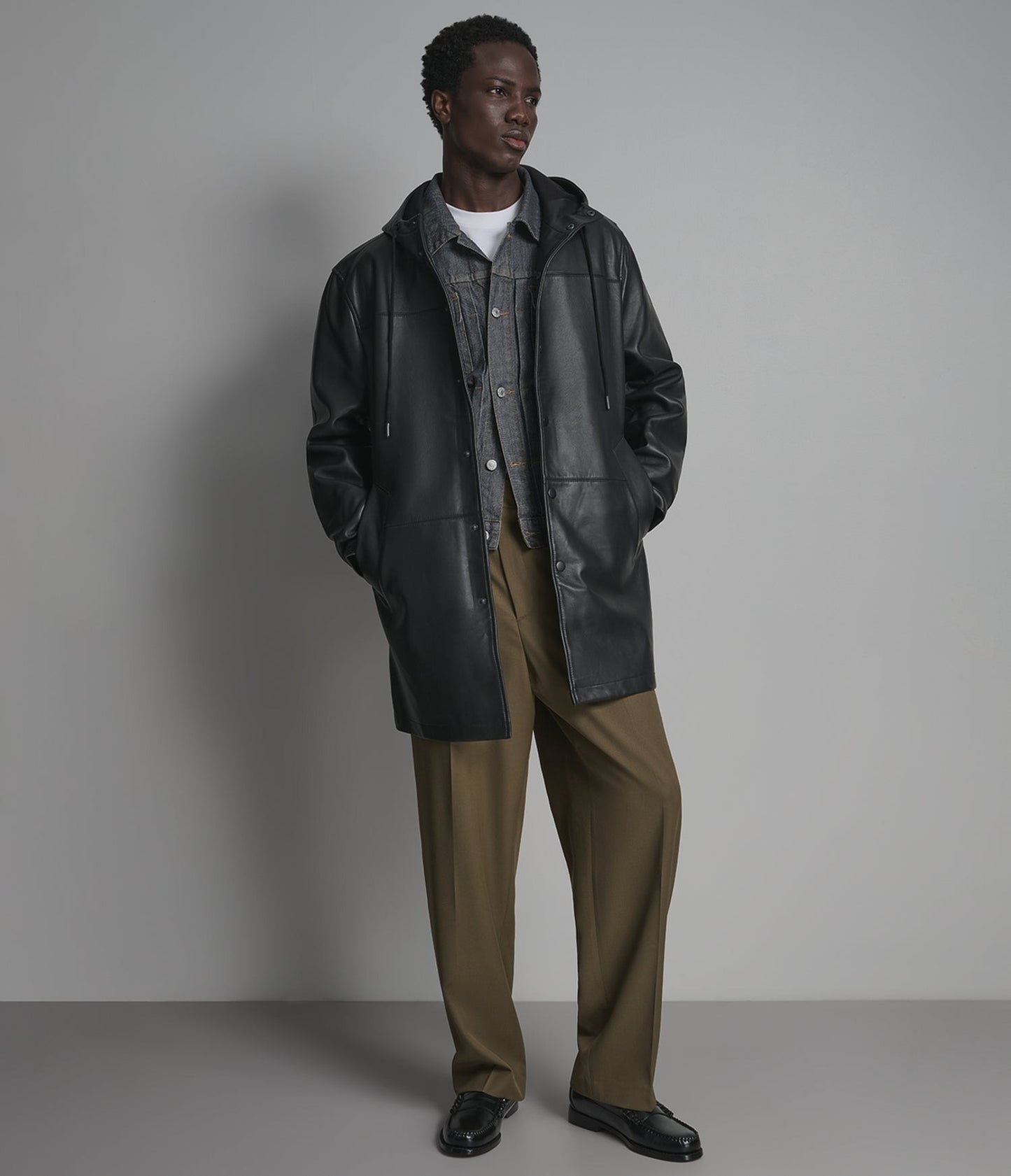 Men's Black Hooded Leather Coat - Arcane Fox