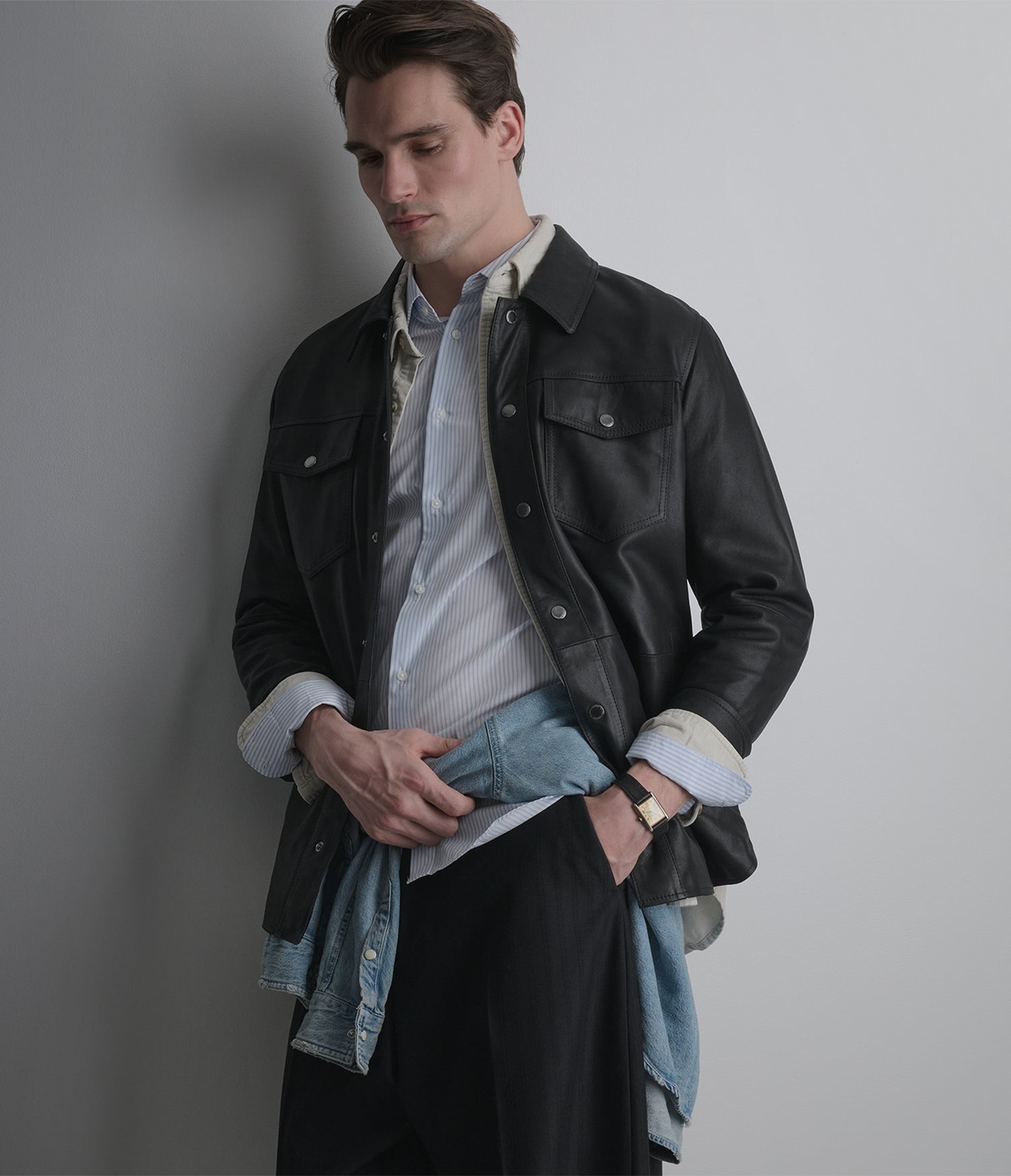 Men's Black Lambskin Leather Shirt - Arcane Fox