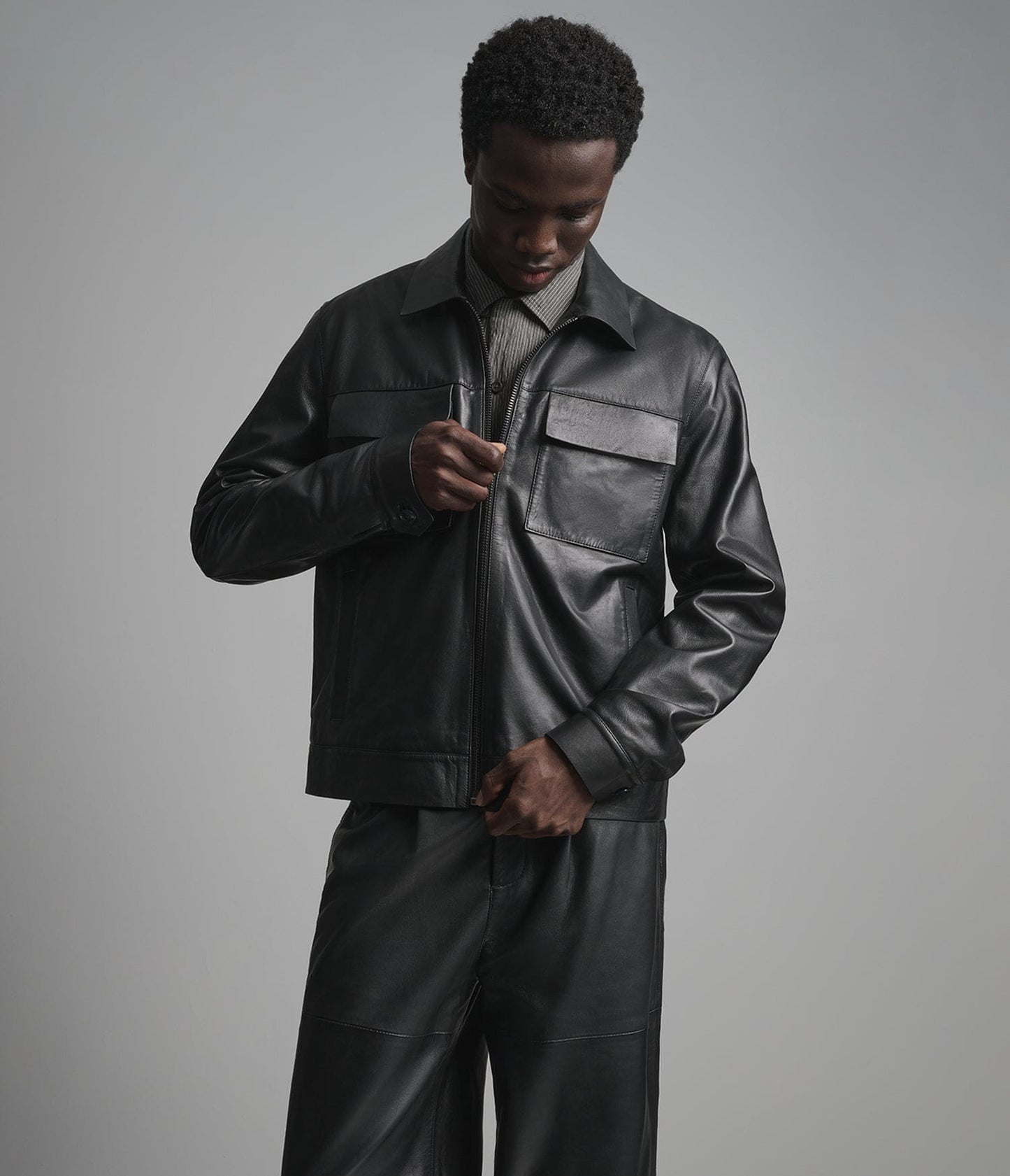 Men's Black Leather Trucker Jacket - Arcane Fox