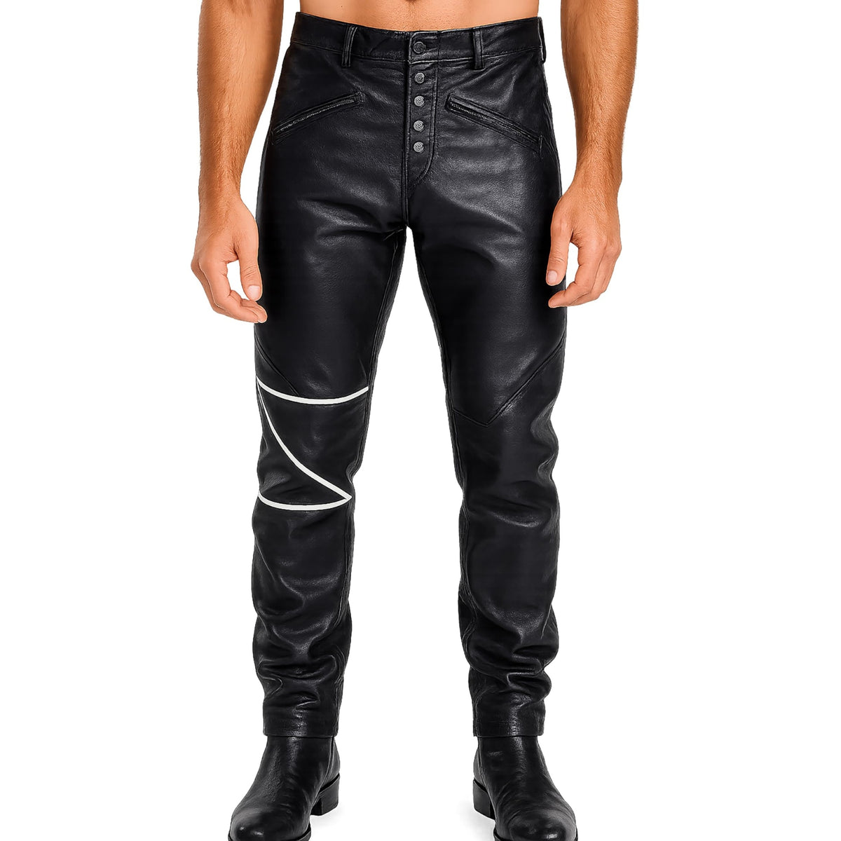 Men's Black Motorcycle Leather Pant