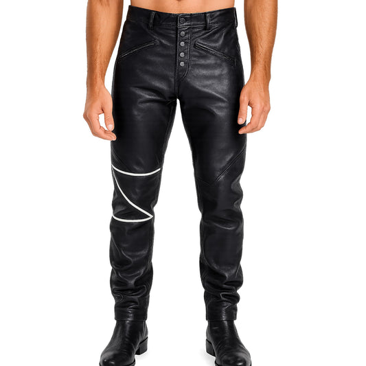 Men's Black Motorcycle Leather Pant