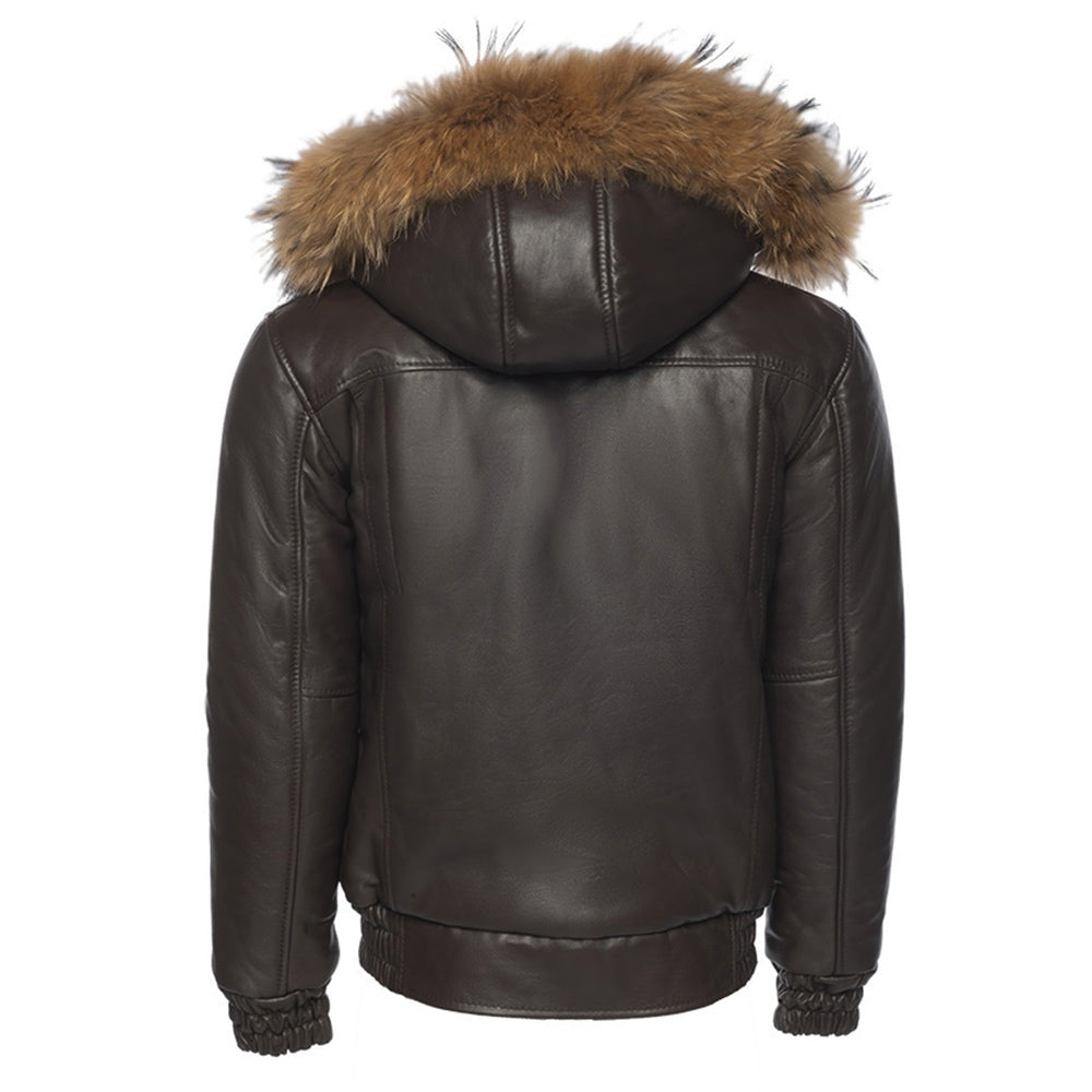 Men's Black Parka Hooded Leather Jacket