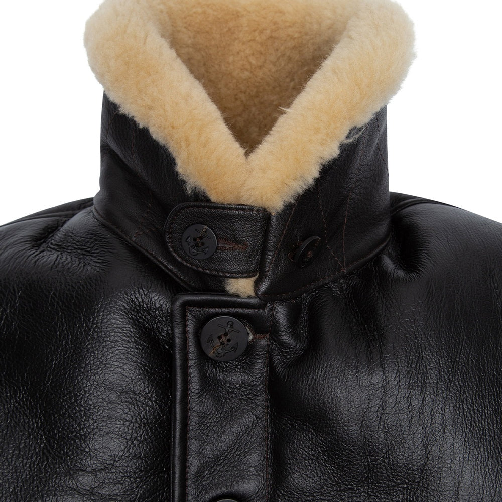 Men's Black Shearling Aviator Fur Leather Jacket