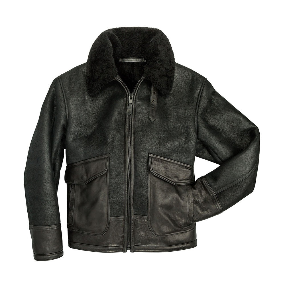 Men's Black Sheepskin Fur Aviator Leather Jacket