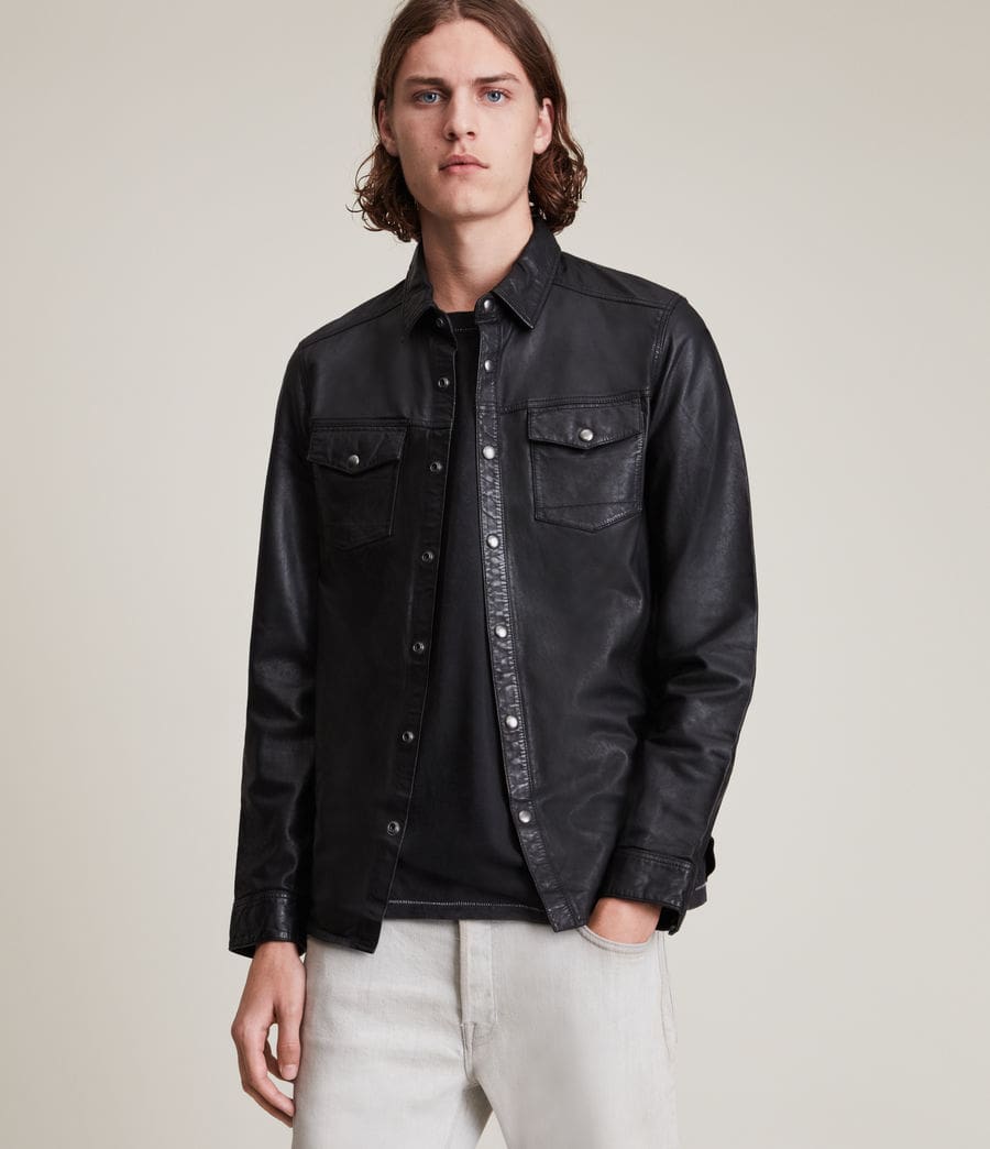 Men's Black Trucker Leather Shirt