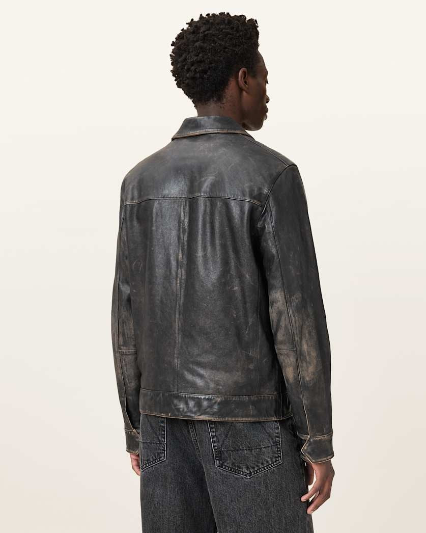 Men's Black Vintage Distressed Leather Jacket
