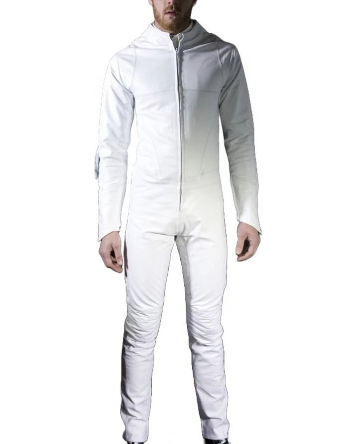 Men's Bodycon White Leather Jumpsuit