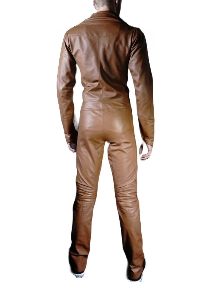 Men's Brown Bodycon Leather Jumpsuit