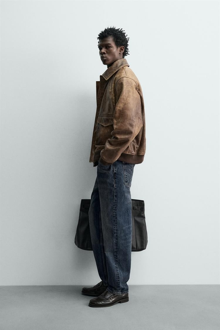 Men's Brown Bomber Distressed Leather Jacket
