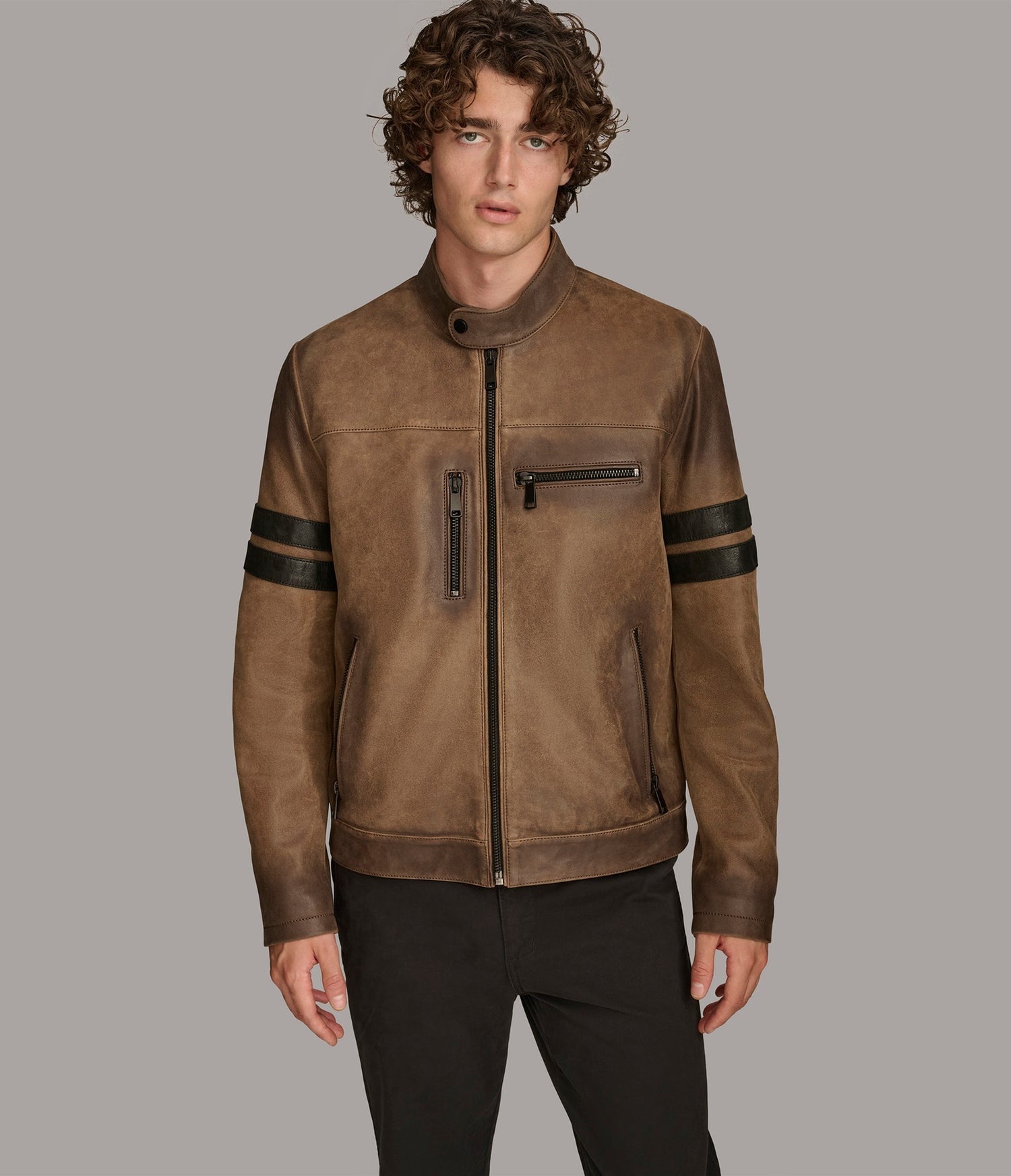 Men's Brown Distressed Motorcycle Leather Jacket