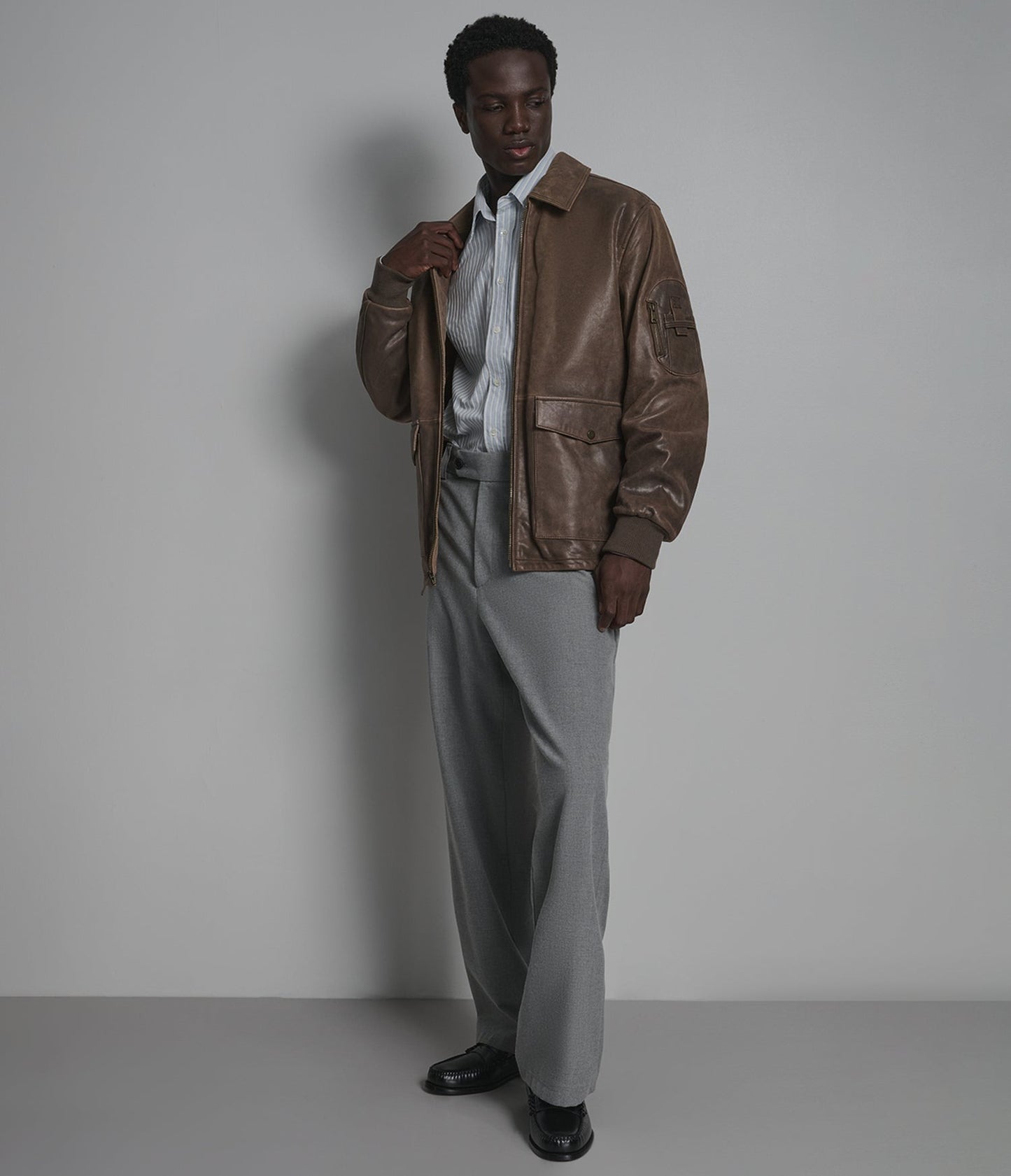 Men's Brown Harrington Distressed Leather Jacket
