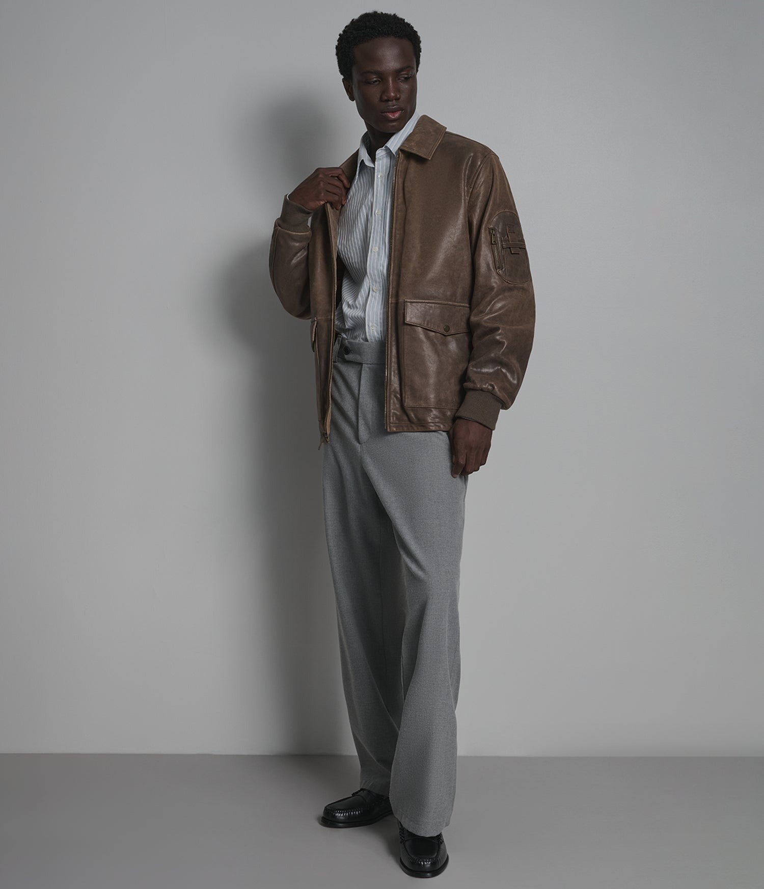 Men's Brown Harrington Distressed Leather Jacket