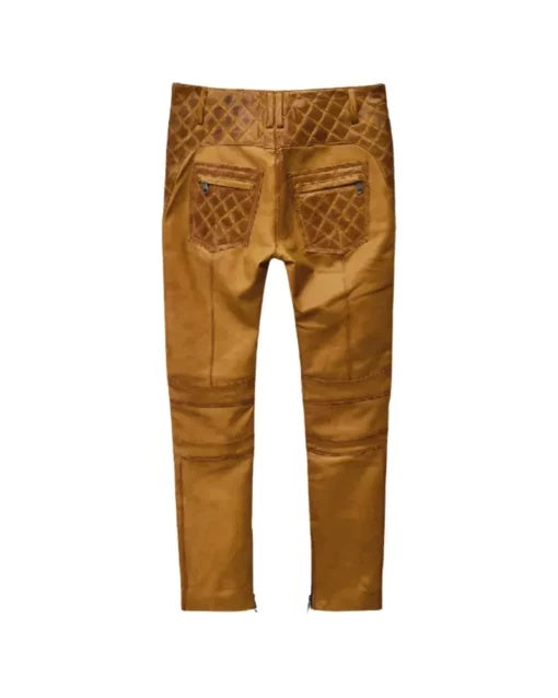 Men's Brown Quilted Leather Pant
