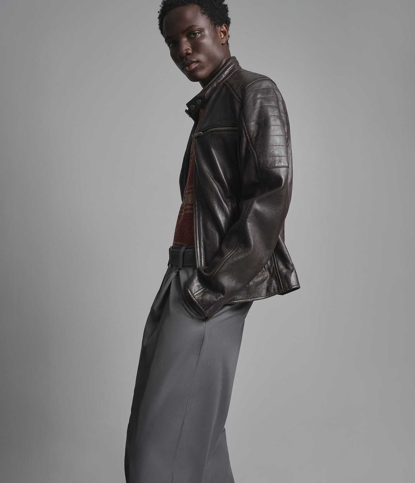 Men's Chocolate Brown Cafe Racer Leather Jacket