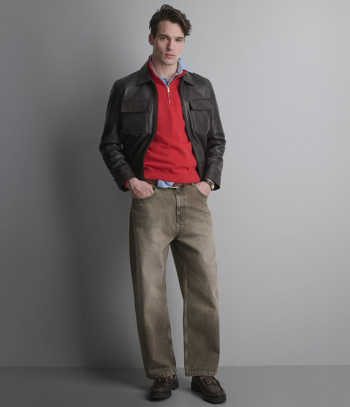 Men's Chocolate Brown Trucker Leather Jacket