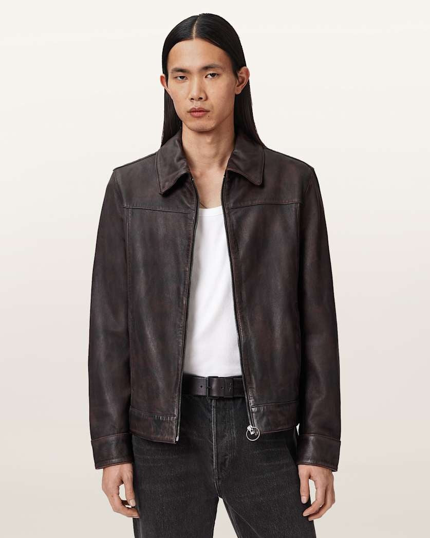 Men's Coffee Brown Distresed Leather Jacket