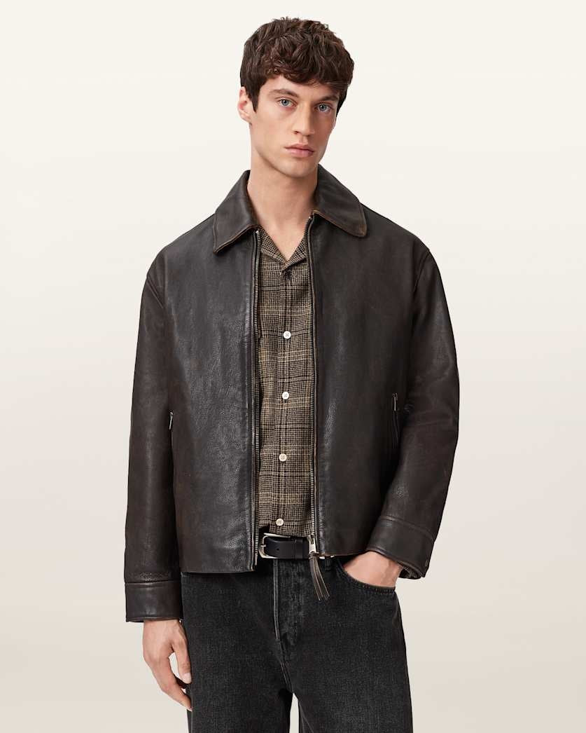 Men's Coffee Brown DIstressed Biker Leather Jacket