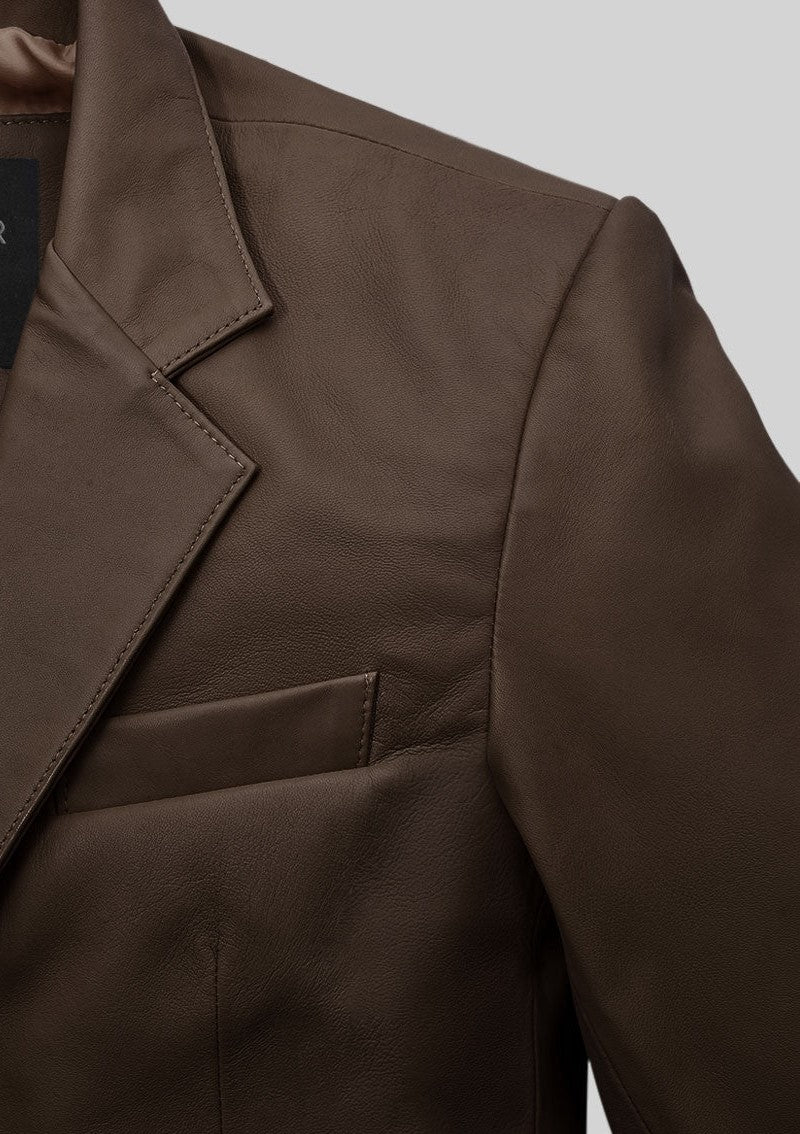 Men's Coffee Brown Leather Blazer