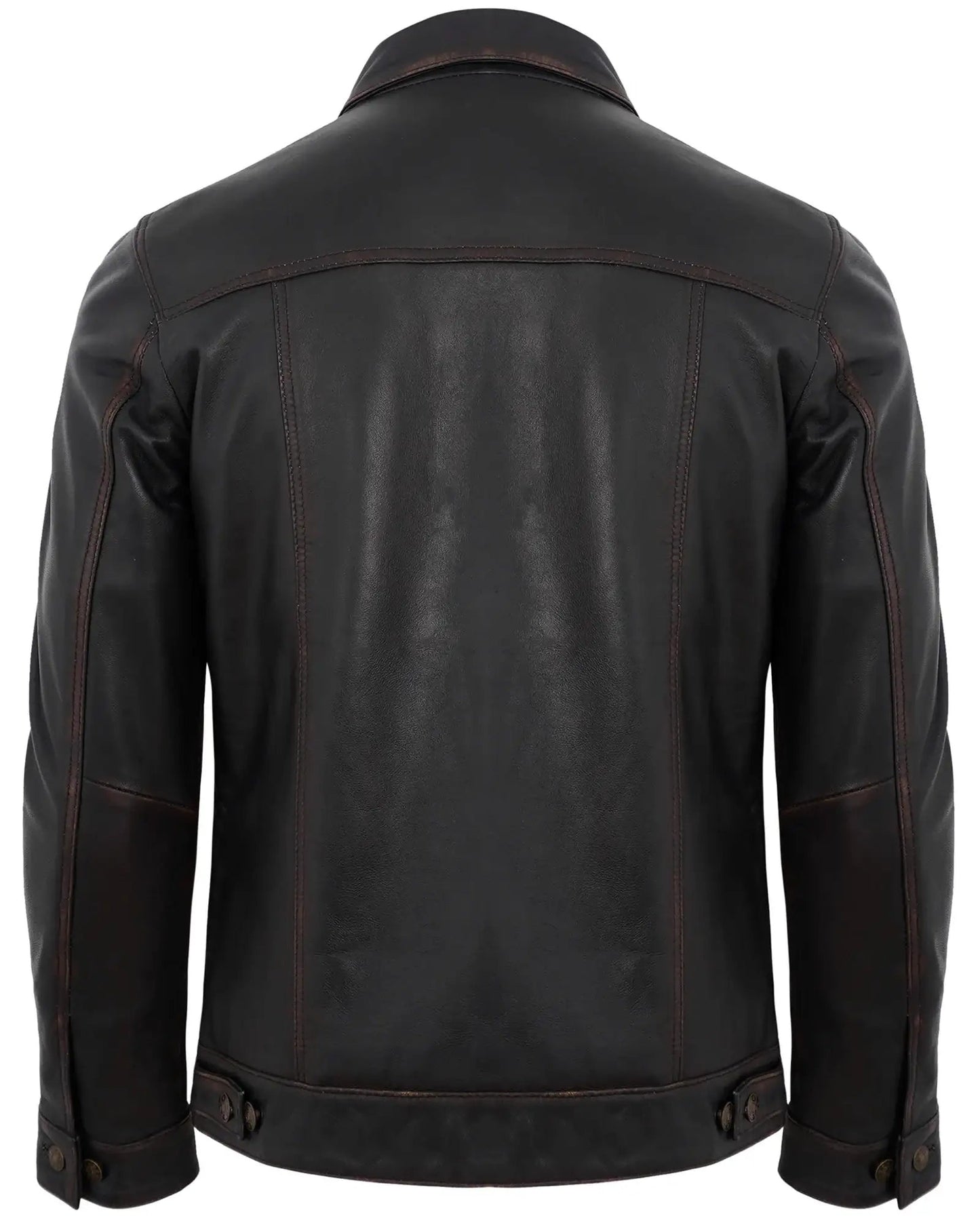 Men's Coffee Brown Trucker Distressed Leather Jacket