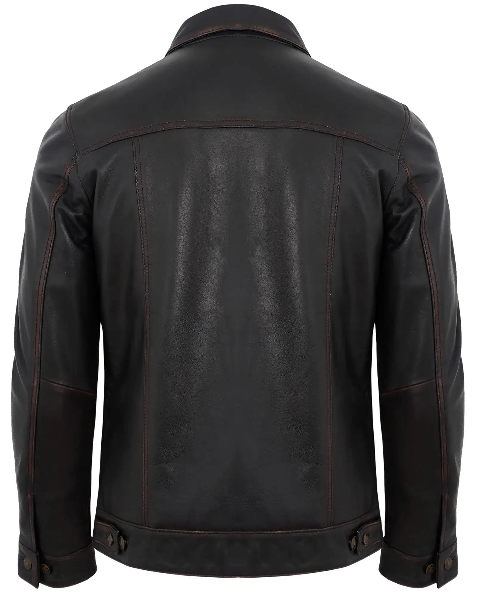 Men's Coffee Brown Trucker Distressed Leather Jacket