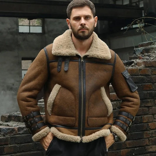 Men's Dark Brown B3 Aviator Shearling Leather Jacket - Arcane Fox