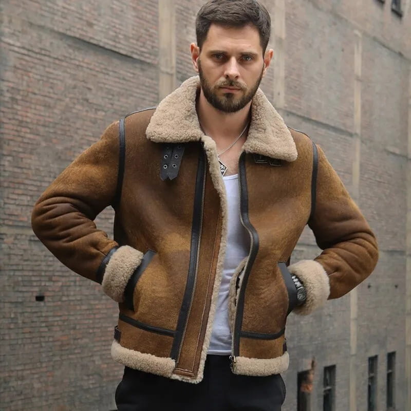 Men's Dark Brown B3 Sheepskin Aviator Leather Jacket - Arcane Fox