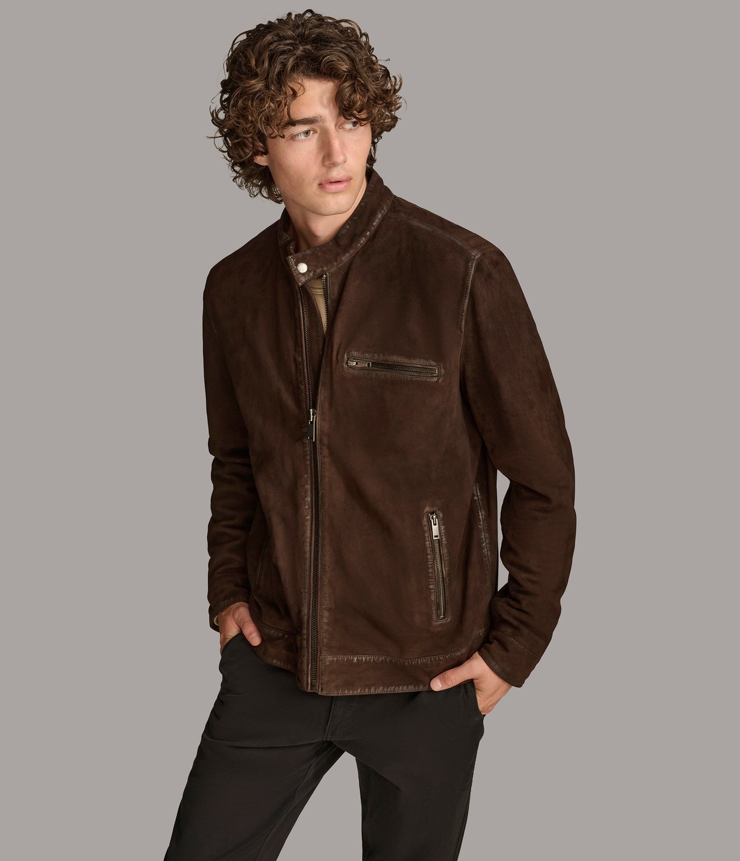Men's Dark Brown Motorcycle Suede Leather Jacket