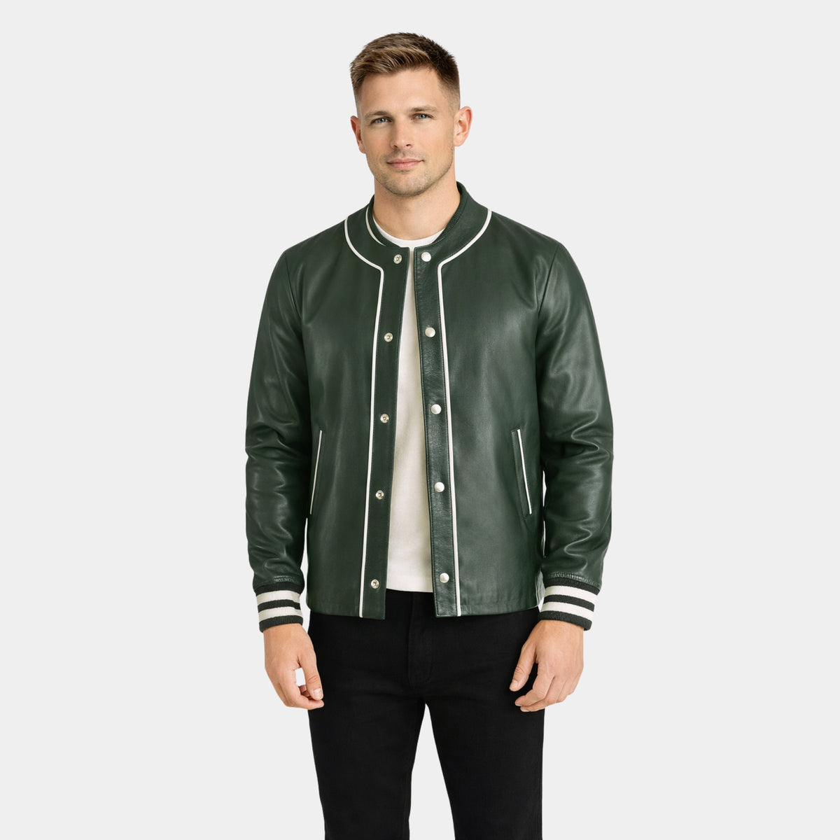 Men's Dark Green Bomber Leather Jacket