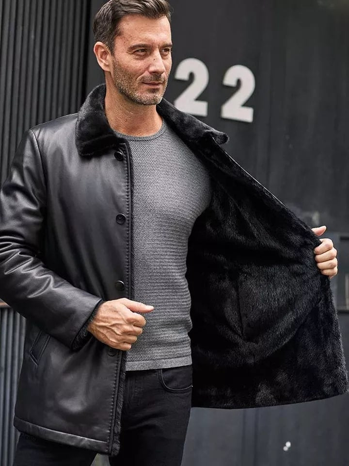 Men's Double Sided Shearling Coat In Black
