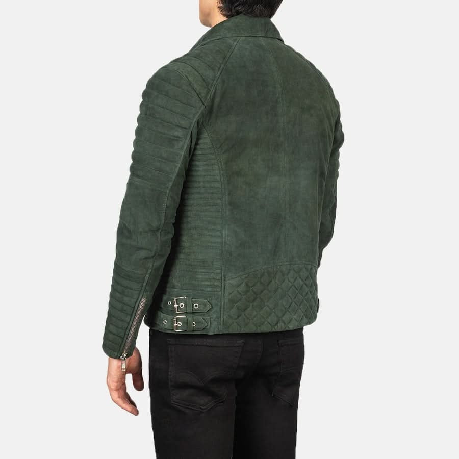 Men's Green Biker Suede Leather Jacket
