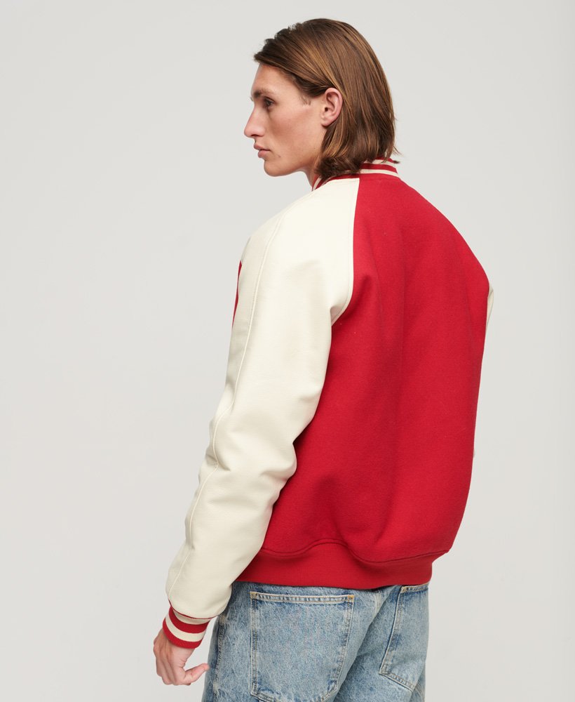 Men's Letterman Varsity Leather Jacket In Red & White Sleeves