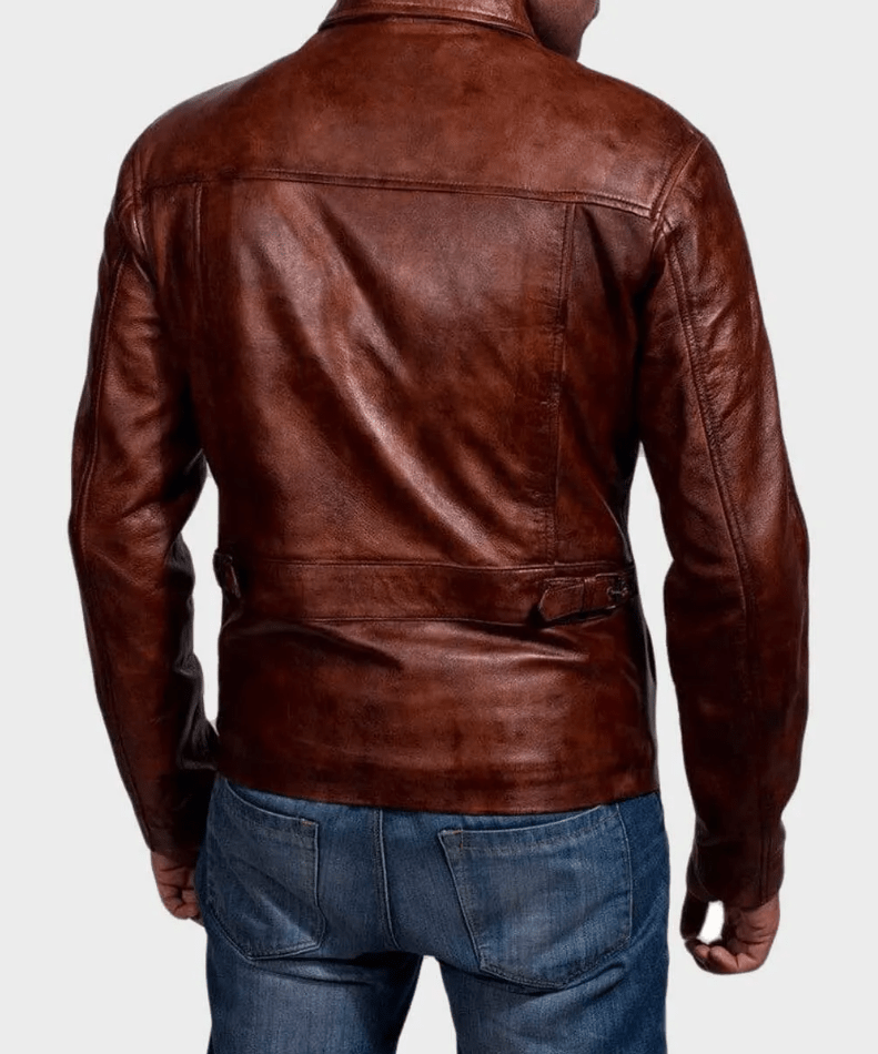 Men's Motorcycle Distressed Leather Jacket In Dark Brown