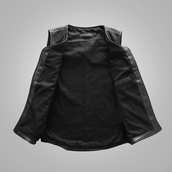 Arcane Fox - Men's Motorcycle Leather Vest In Classic Black