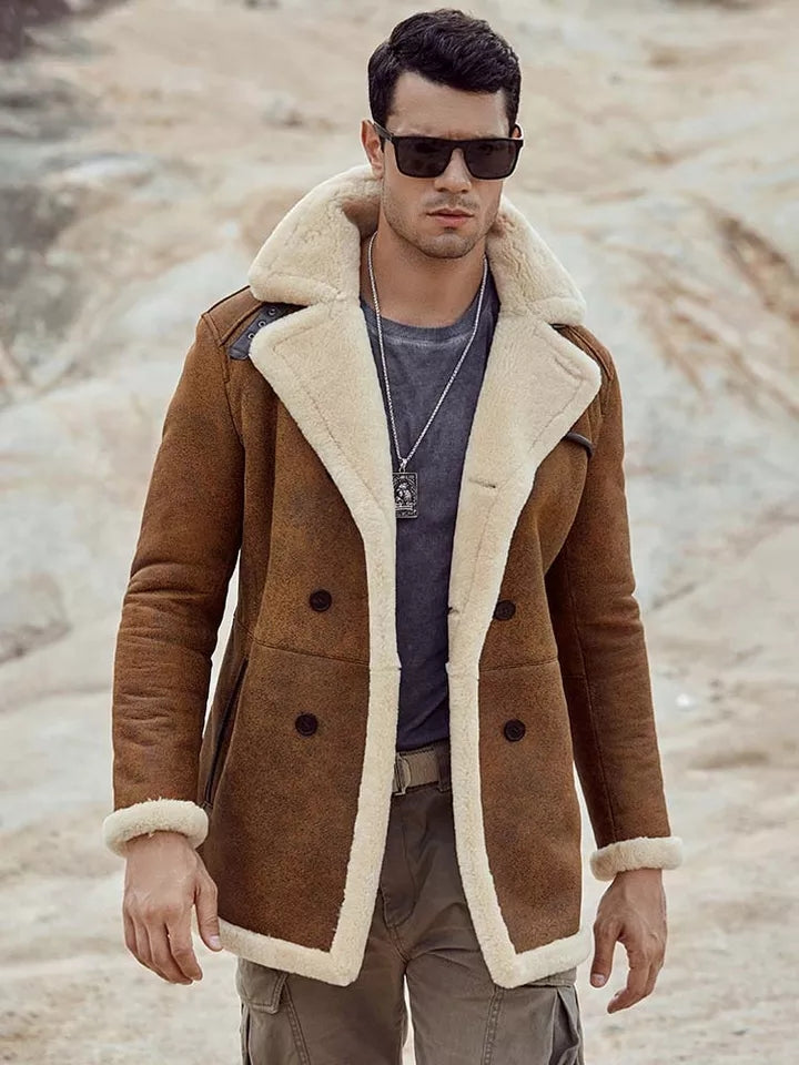 Men's Off-White B7 Bomber Sheepskin Leather Coat In Brown