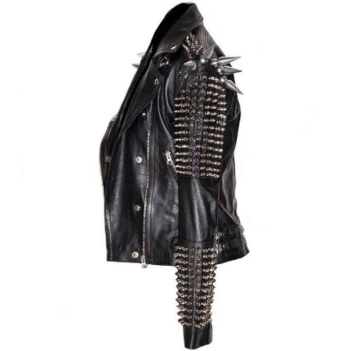 Men's Punk Spiked Leather Jacket In Black