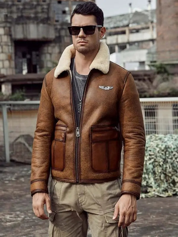 Men's Raf Shearling Aviator Leather Jacket - Arcane Fox Men's Raf Shearling Aviator Leather Jacket - Arcane Fox