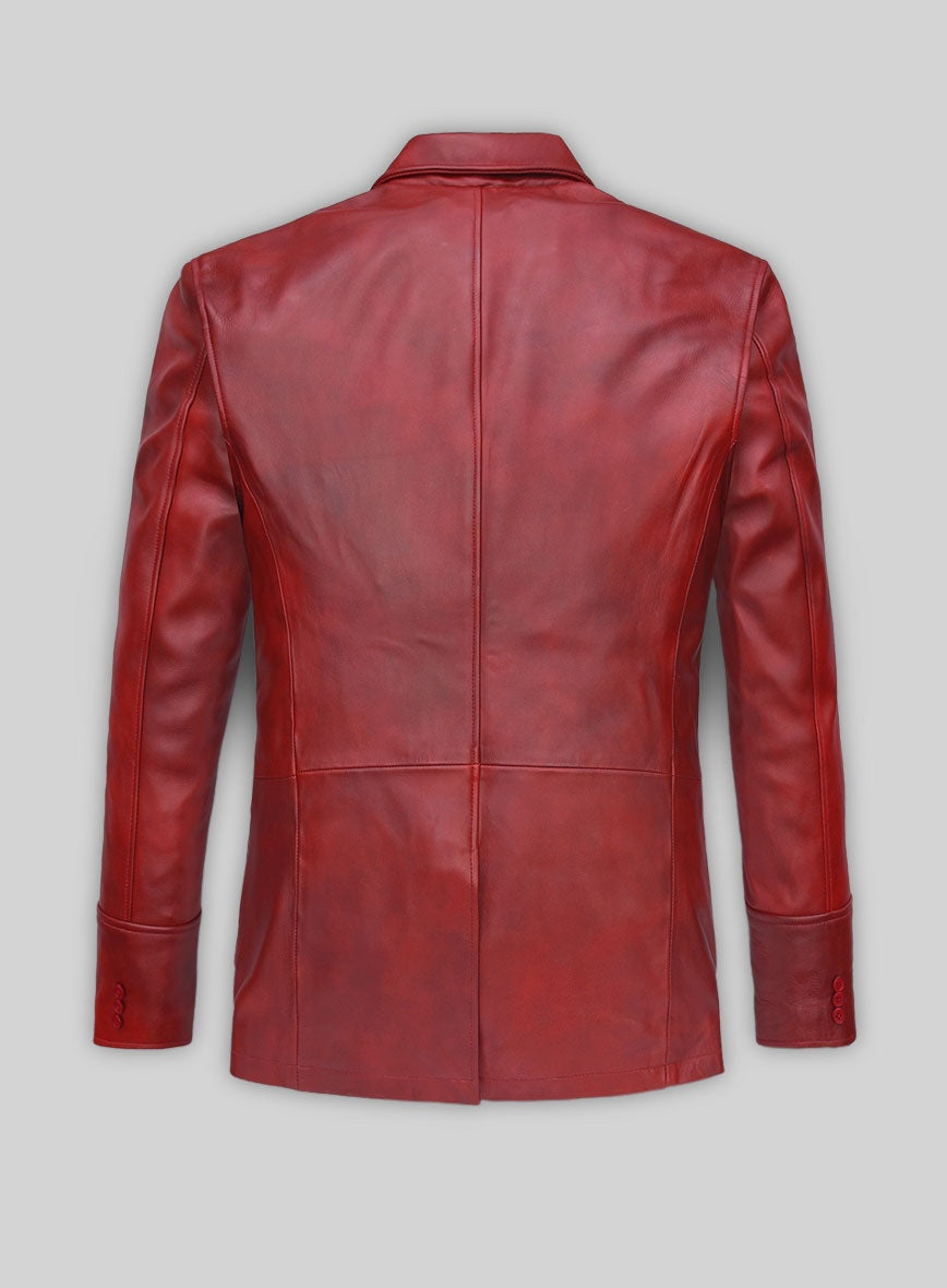 Men's Red Distressed Leather Blazer