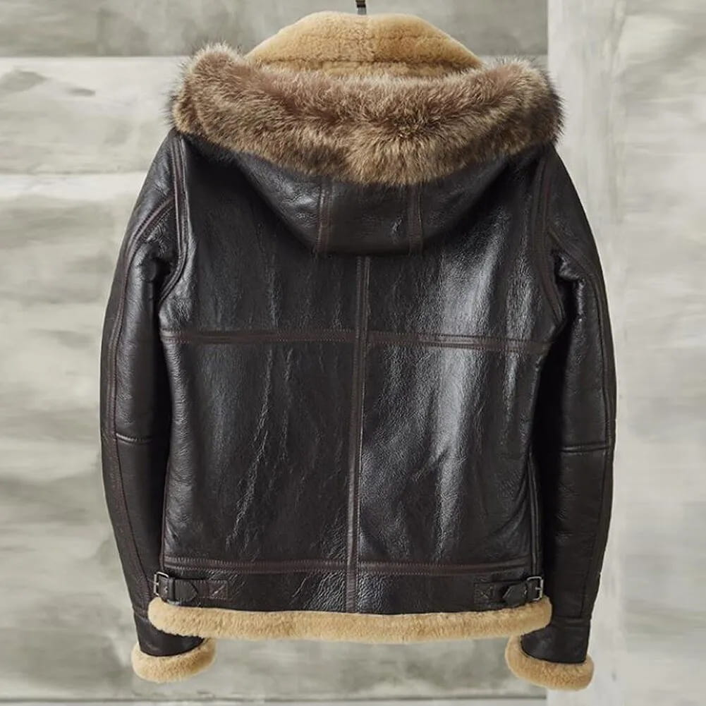 Men's Shearling B3 Parka Leather Jacket In Black - Arcane Fox