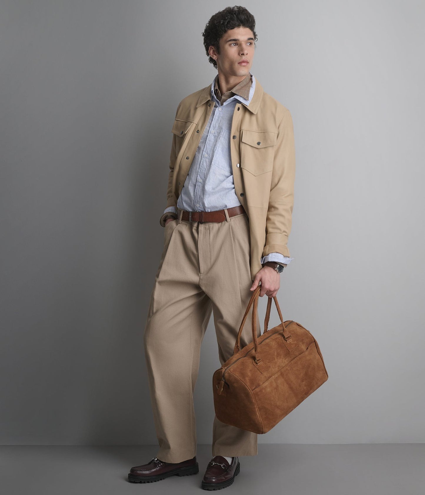 Men's Tan Full Sleeve Leather Shirt - Arcane Fox