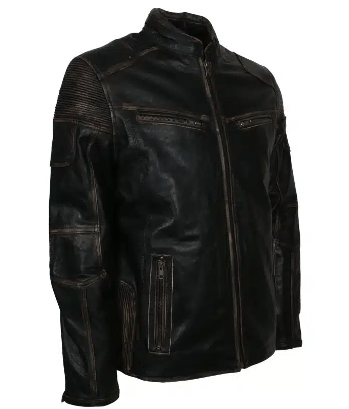 Men's Vintage Cafe Racer Leather Jacket In Black
