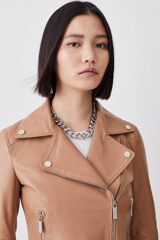 Women's 3/4 Sleeves Biker Leather Jacket In Brown - Arcane Fox